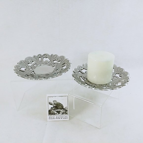Candle Holder Cast Aluminum Open Weave Scroll Design Made In India Set of 2 - Picture 1 of 5
